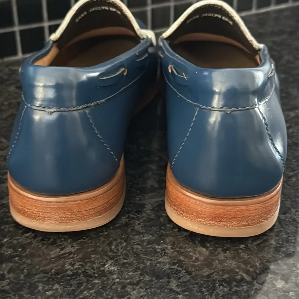Classic Blue and White Tassel Loafer - Women's Leather Slip-On